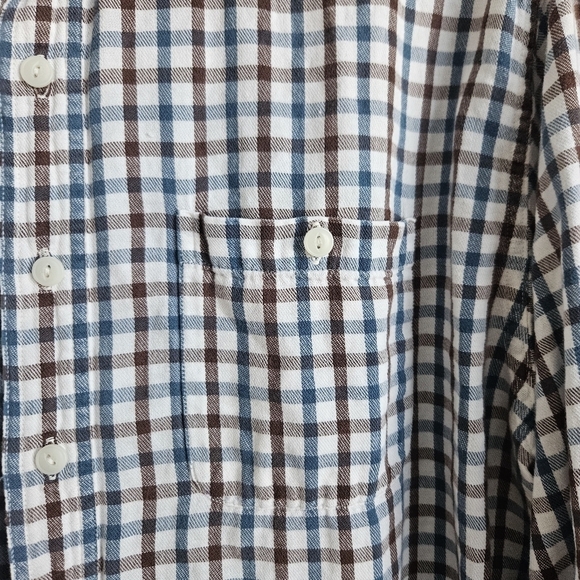 LL Bean Button Up Shirt Adult XL Brown Blue Plaid Flannel Long Sleeve Mens - Picture 5 of 9